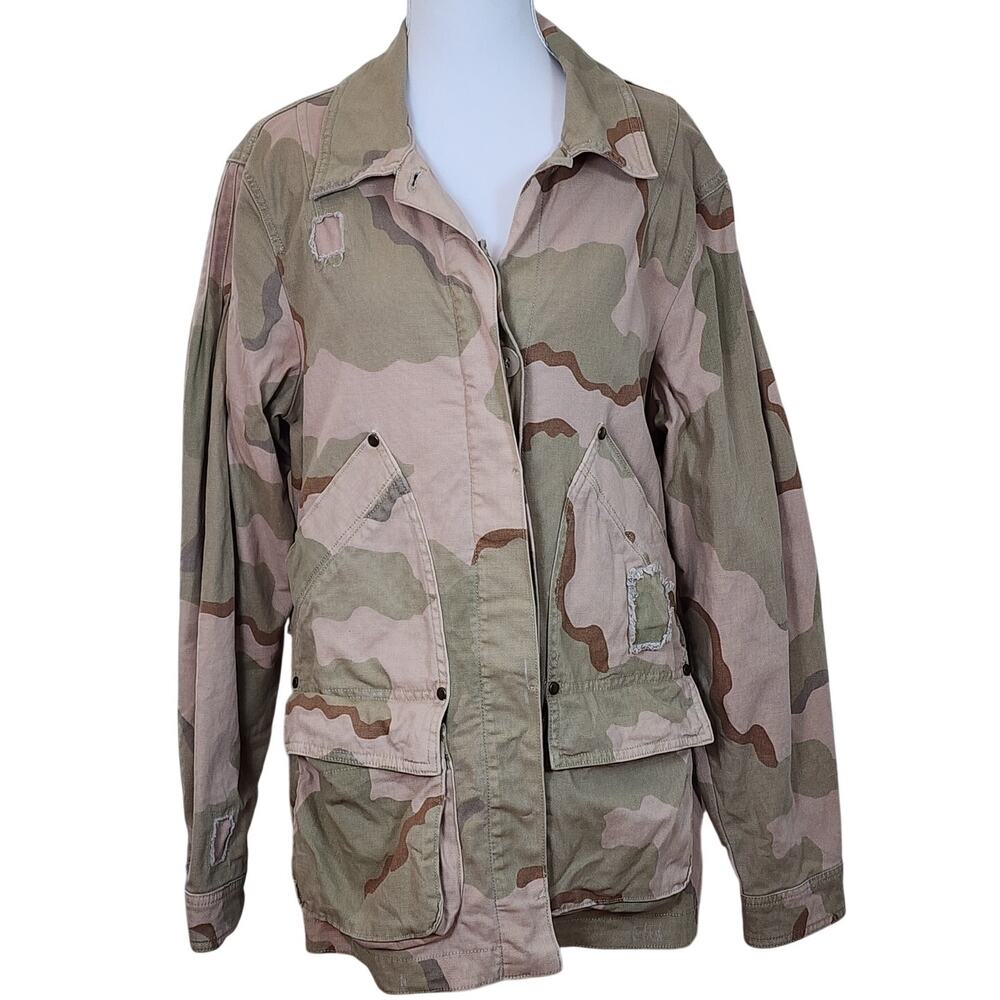 Anthropologie Lida Pink Camo Utility Jacket Distressed Sz Med Military Chic